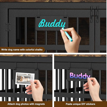 EasyCom Heavy Duty Dog Kennel Indoor with Name Tag, 27" Dog Crate Furniture for Small Dogs, Double-Doors Sturdy Metal Dog Cage for Anxiety Dog