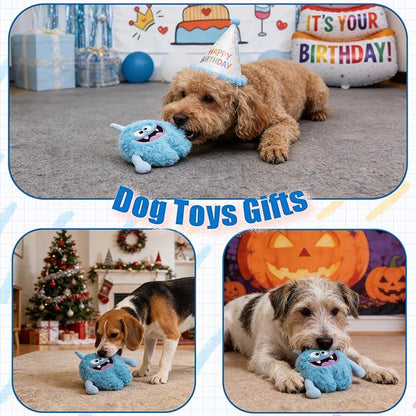 Plush Squeaky Dog Toy, Crinkle Stuffed Dog Toy Keep Them Busy Tug of War Birthday Dog Chew Toy for Small Medium Large Dogs (Light Blue)