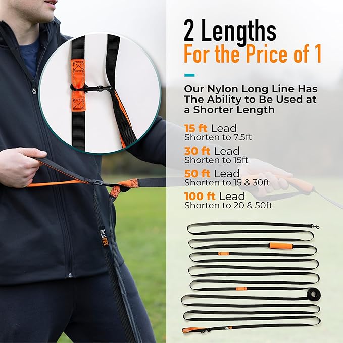 15ft Long Leash for Dogs - Long Line Dog Leash for Training Recall/Commands at Distance - Nylon, Heavy Duty - Ideal for Large & Small Breeds