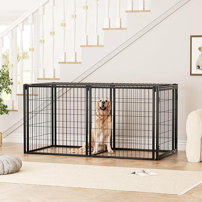 Aoowow Dog Crate for Small Medium Dogs, 63" Dog Kennel Indoor Puppy Dog Playpen with Top, Iron Heavy Duty Dog Cage,Black