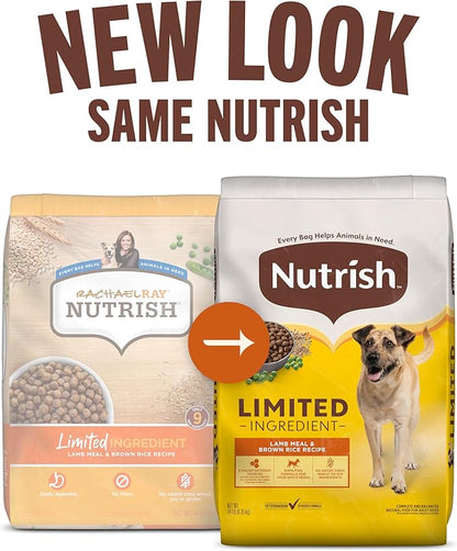 Nutrish Limited Ingredient Lamb Meal & Brown Rice Recipe Dry Dog Food, 14 lb. Bag, Packaging May Vary (Rachael Ray)