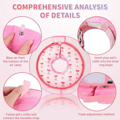 Inflatable Recovery Dog Cone Collar for Large Medium Dogs After Surgery, Soft Dog Donut Collar Adjustable Recovery Bone for Pets, Prevent from Biting & Scratching (Pink, XL)