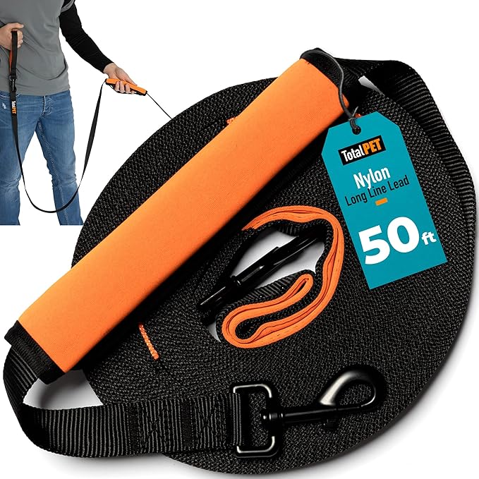 50ft Long Leash for Dogs - Long Line Dog Leash for Training Recall/Commands at Distance - Nylon, Heavy Duty - Ideal for Large & Small Breeds
