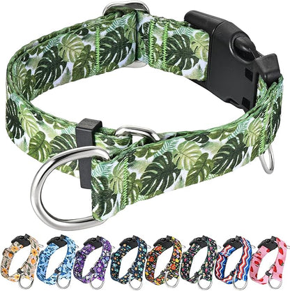 Martingale Collar for Dogs with Buckle Adjustable Nylon Tropical Slip No Pull Training Dog Collars (Palm Leaf, XLarge)