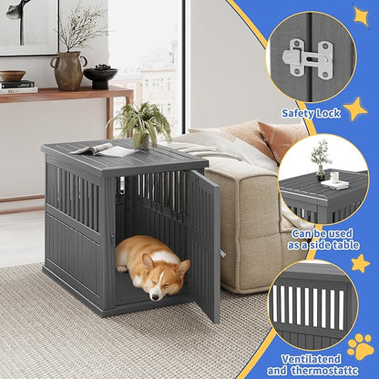 DRATO Dog Crate Furniture Lockable Dog Kennel Indoor Dog Crate Heavy Duty Decorative Pet Cage End Table for Small Medium Dogs Easy to Clean and Assemble, Black