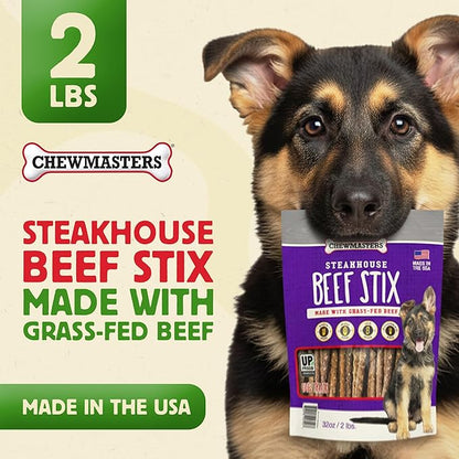 Chewmasters Beef Stix – Grass-Fed, Grain-Free, All-Natural High-Protein Dog Chews for Training & Rewards, Healthy Treats for All Breeds, Made in USA, 2lb Bag