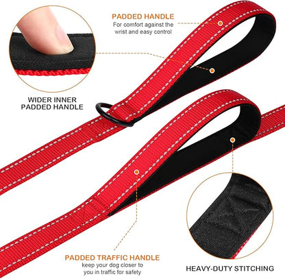 Joytale Dog Leash Heavy Duty for Large Dogs that Pull, Double Handle for Traffic Control, Double-Sided Reflective Leashes for Large Medium Dogs Night Safety, 6FT, Red