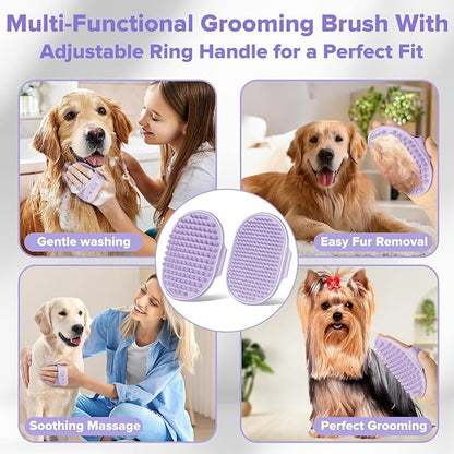 Augwind 6PCS Pet Grooming Kit for Dogs,Cats and Horses | Dog Washing Gloves | Dog Bath Brush | Dog Bath Gloves | Dog Shampoo Brush | Pet Grooming Gloves | Dog Bath Supplies (Purple)