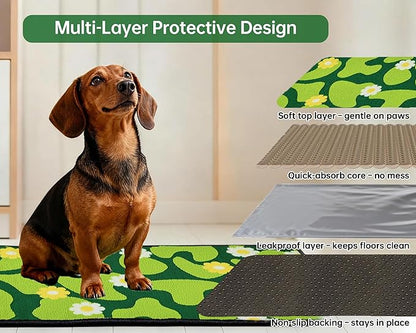 Qeils Reusable Puppy Pads for Small Dogs, Washable Pee Pads with Non-Slip , Absorbent Leakproof Mat for Crates, Playpens, Pet Beds & Whelping, Indoor Potty Training Grass Green, 36"x41", 2 Pack