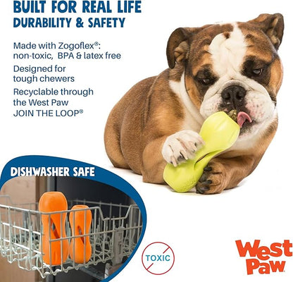 West Paw Qwizl Durable Zogoflex Dog Puzzle Toy for Mental Stimulation, and Enrichment - Treat Dispensing for Bully Sticks and Dental Sticks - Dishwasher Safe - Made in USA - Small - Tangerine