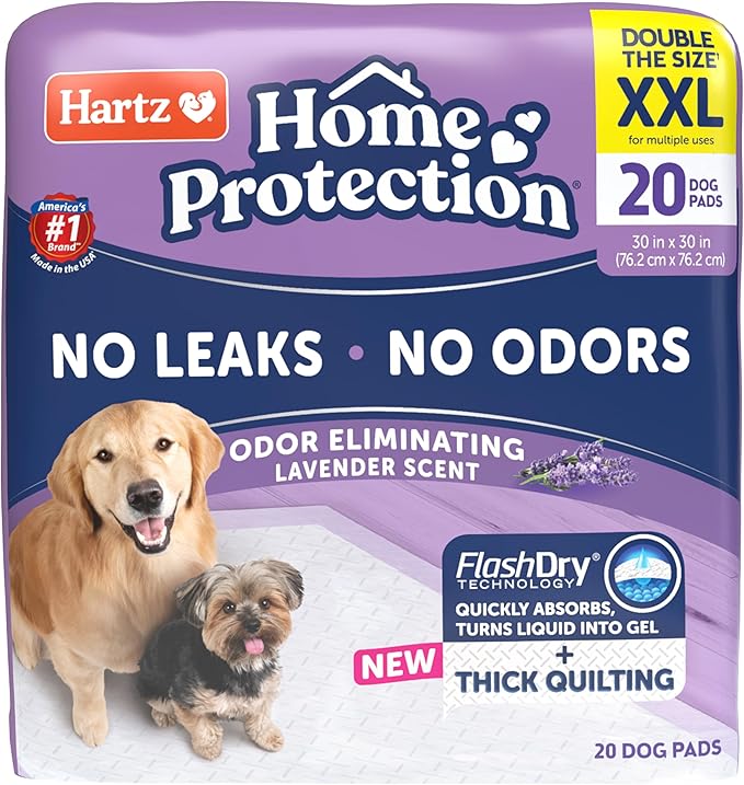 Hartz Home Protection Super Absorbent Odor Eliminating Lavender Scented No Leak Dog Pads, XXL 20 count