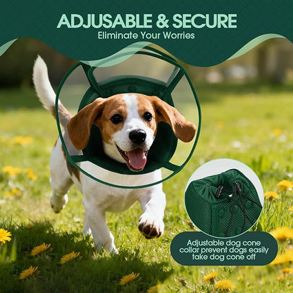 Kuoser Large Dog Cone Collar After Surgery, Soft Cone for Dogs to Stop Licking, Breathable Pet Recovery Collar Comfortable Elizabethan Collars, Adjustable Protective Dog Cones for Large Dogs, Green XL