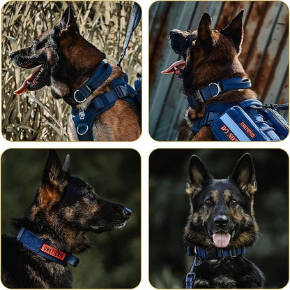 OneTigris Tough Dog Collars, Tactical Dog Collar with Handle, Milltary Adjustable Dog Collar with Heavy Duty Metal Buckle for Training (Large,Blue)