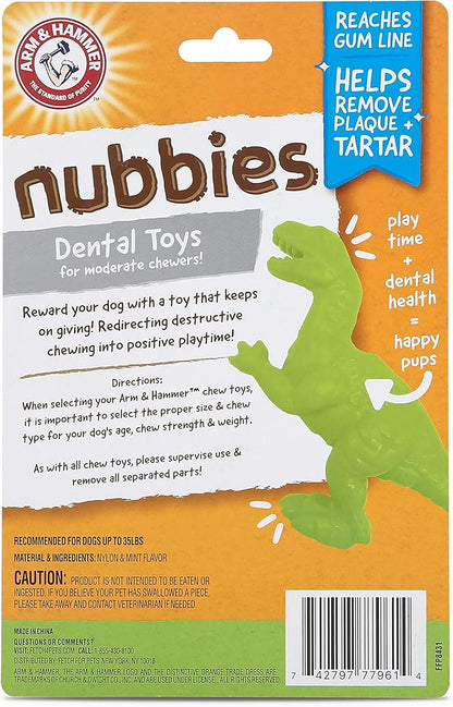 Arm & Hammer for Pets Nubbies Dental Toys T-Rex Dental Chew Toy for Dogs Best Dog Chew Toy for Moderate Chewers Reduces Plaque & Tartar Buildup Without Brushing, Mint Flavor (Pack of 2)