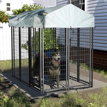 LEMBERI 6x4x6 FT Outdoor Dog Kennel for Large Dogs, Heavy Duty Welded Wire Steel Dog Playpen Fence with Secure Lock, Pet Pen with UV-Resistant Waterproof Roof Cover for Outside
