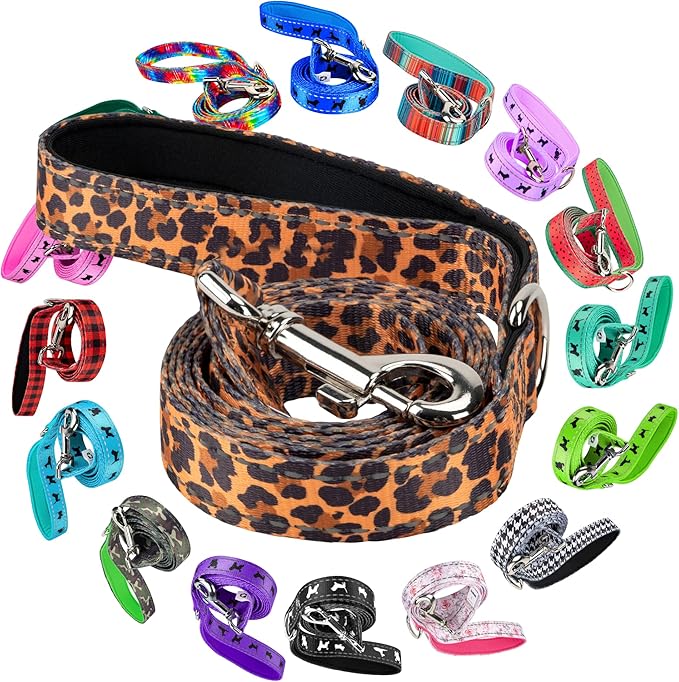 EcoBark Dog Leash - Soft & Reflective Comfort Leash with Padded Handle - Safe, Strong, & Durable for Small, Medium or Large Dogs (Cheetah)