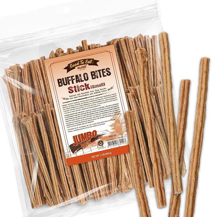 Gootoe Buffalo Dog Treats, Natural Low-Fat Chews for Training & Rewards, Limited Ingredient, Resealable Bag, Puppy Treats for Small Dogs & Puppies, Resealable Bag, Buffalo Bites Stick (Small), 1.5 lb