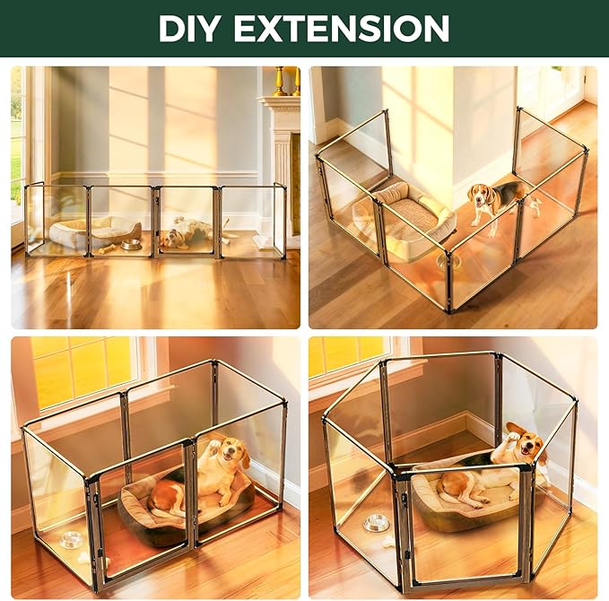 FXW AuraSpace Pro Acrylic Indoor Dog Playpen, Heavy-Duty with Metal Frame, 32" Height 6 Panels for Small and Medium Dogs, Walnut│Patented