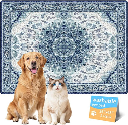 Washable Pee Pads for Dogs, Reusable Puppy Potty Training Pads, Ultra-Absorbent Thick Waterproof Leak-Proof Non-Slip Pads & Mat for Crate, Playpen, Floor, Whelping & Housebreaking , 2 Pack 36"x48"