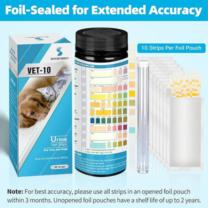 Dog UTI Test Strips, 10 Parameter Urinalysis Parameter Tests for Dogs, Cats, Accurate Testing for Veterinarians 50ct, Detects UTI, Bladder, Kidney, Liver, SG, pH, Diabetes, Glucose etc
