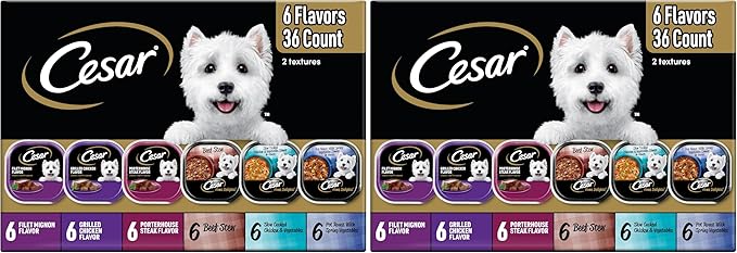 Cesar Home Delights & Classic Loaf in Sauce Adult Wet Dog Food,Variety Pack,Wet Food for Dogs,3.5 oz Tray,36 Count (Pack of 2)