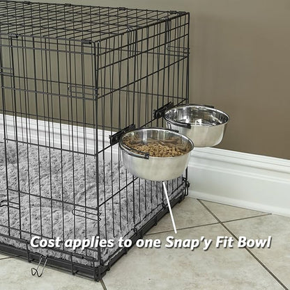 MidWest Homes for Pets Snap'y Fit Stainless Steel Food or Water Bowl, Holds 1 Quart, Mounts to Wire Crates, No-Tip Design, Rust-Resistant, for Dogs and Cats