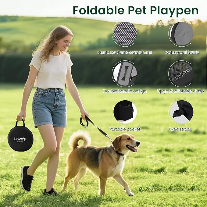 Love's cabin Pet Puppy Dog Playpen, Large Dog Tent Crates Cage Indoor/Outdoor, Portable Exercise Playpen for Dog and Cat, Foldable Pop Up Dog Kennel Playpen with Carring Case (L, Grey)