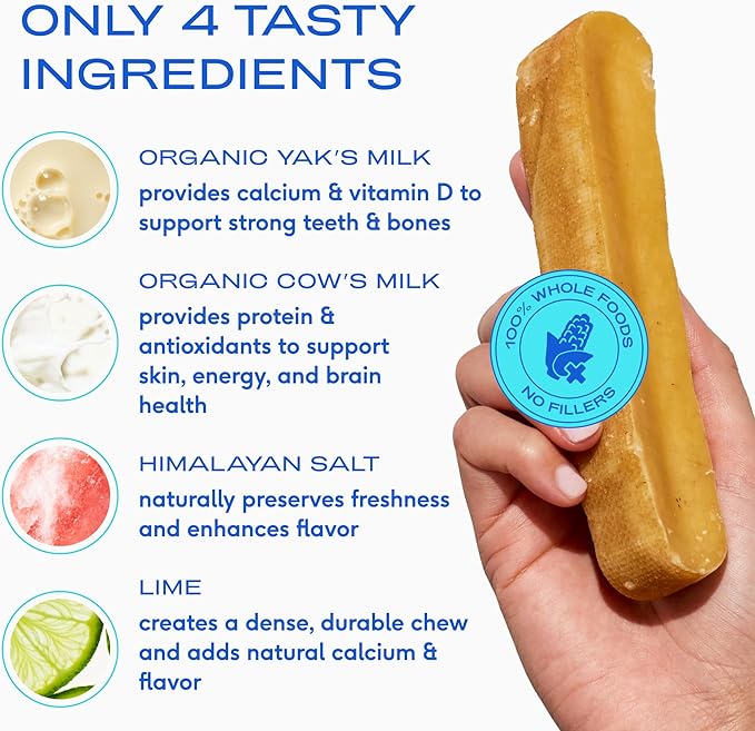 Native Pet Goat Milk Powder for Dogs (120 Scoops) & Yak Chew (3 Large Chews) - All Natural Dental Sticks Made with Yak Cheese & Organic Goat Milk to Support a Healthy Digestive System