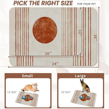 Sun Boho Dog Food Mat for Floors,Absorbent Quick-Dry Pet Feeding Mat, Cat Dog Bowl Mats for Food and Water, Non-Slip Pet Accessories Supplies 12"x20"