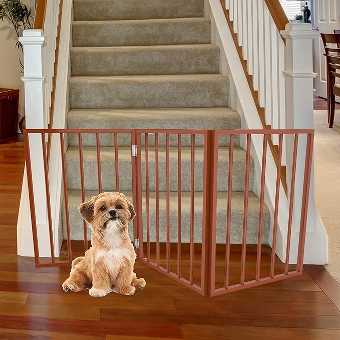PETMAKER Pet Gate – Dog Gate for Doorways, Stairs or House – Freestanding, Folding, Accordion Style, Wooden Indoor Dog Fence (24-Inch, Mahogany)