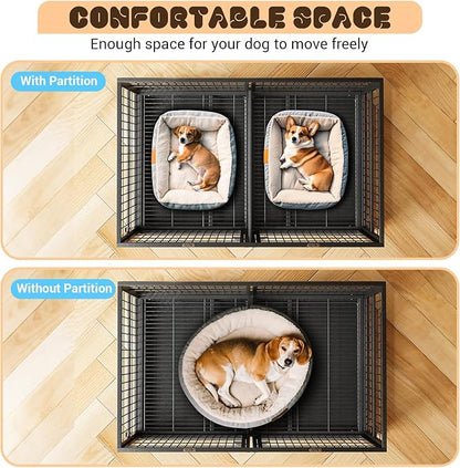 Heavy Duty Dog Crate, 48 Inches Large Metal Dog Kennel with Flexible Divider, 2 Door Pet Cage with Removable Tray and Wheels for Small Medium Large Pets