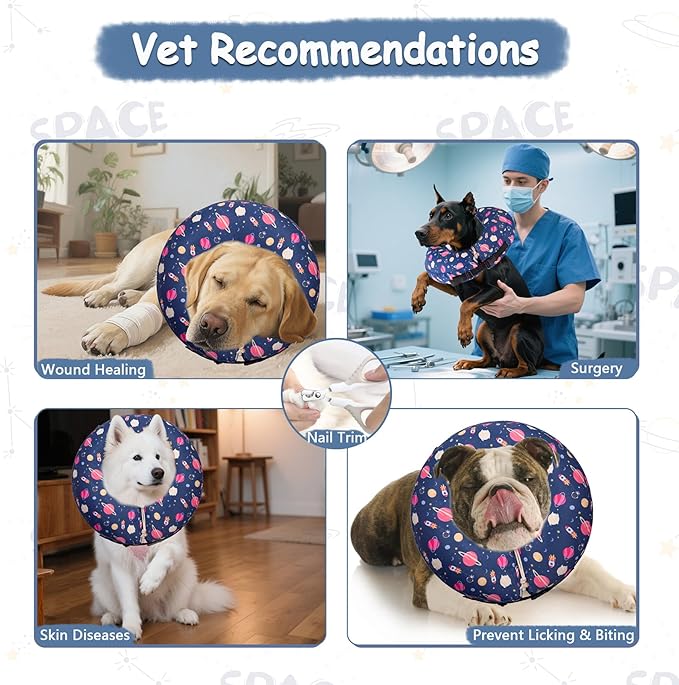 Inflatable Dog Cone Collar,Waterproof Soft Dog Donut Cone for Large Medium Small Dogs Cats, Recovery Pet E-Collar Alternatives After Surgery (Planet, Small)