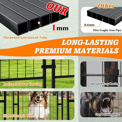 Outdoor Heavy Duty Large Dog Kennel Playpen - 8x4x6 Ft Welded Wire Steel Dog Run Enclosure Crate Cage with UV-Resistant Roof and Secure Lock for Chicken, Rabbit, Fox in Yard Patio Lawn