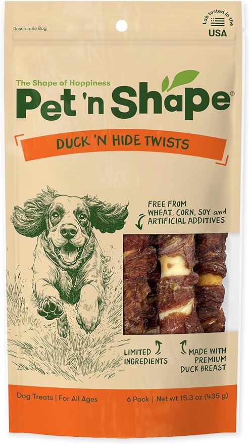 Pet 'n Shape Duck 'n Hide Twist - Duck Wrapped Rawhide Natural Dog Treats, Large, 6 Count
