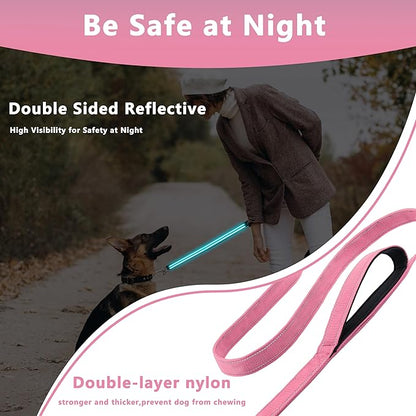 Dog Leash 4ft Long, Double Handle Dog Leash for Safety Control Training, Heavy Duty Dog Leads with Traffic Padded Handles, Reflective Leashes for Small Medium Large Dogs(4ft, Pink)
