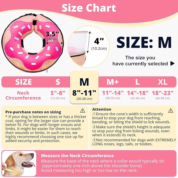 Inflatable Dog Cone with Transparent Shield, Protective Dog Donut Collar After Surgery to Stop Licking, Soft Donut Cone for Medium Pets, Adjustable Recovery Collar with Buckle Visibility