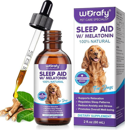 Melatonin for Dogs,Calming Support for Dogs-60ML Natural Sleep Support for Relaxation & Stress Relief and Travel Stress - Alcohol-Free Formula