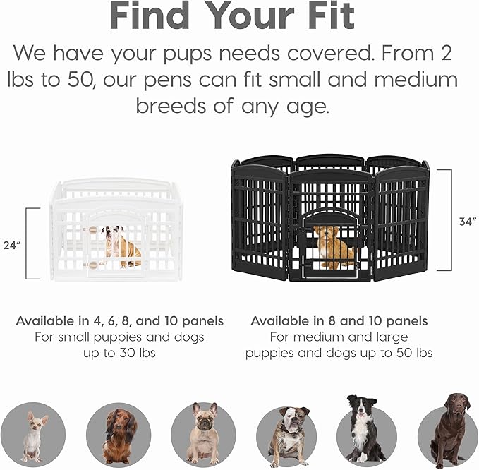 IRIS USA Dog Playpen Puppy Playpen Indoor – 24" 6-Panel Dog Playpen, 61 x 61 x 24, Dog Play Pen Indoors for Puppies & Small Dogs, Plastic Pet Playpen, Indoor Dog Pen, Black