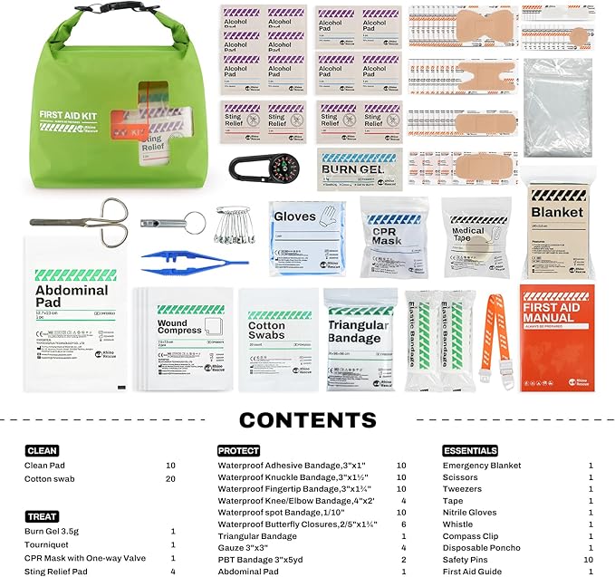 RHINO RESCUE Bundle - Pet First Aid Kit, Emergency Medical Supplies for Dogs & Cats, Safety Essentials Pack with Thermometer+Waterproof First Aid Kit, Lightweight Boat Dry Bag