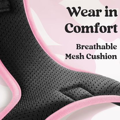 rabbitgoo Dog Harness for Large, No Pull Pet Harness with 3 Buckles, Adjustable Soft Padded Vest with Control Handle, Walking Reflective Pet Vest for Large Dogs, Black & Pink, L