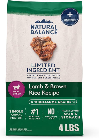 Natural Balance Limited Ingredient Small-Breed Adult Dry Dog Food with Healthy Grains, Lamb & Brown Rice Recipe, 4 Pound (Pack of 1)