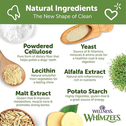 Whimzees Wellness Brushzees Dog Dental Treat, VOHC Accepted Chews, Freshens Breath, Extra-Small Size, 12.7 oz Bag, 48 Count