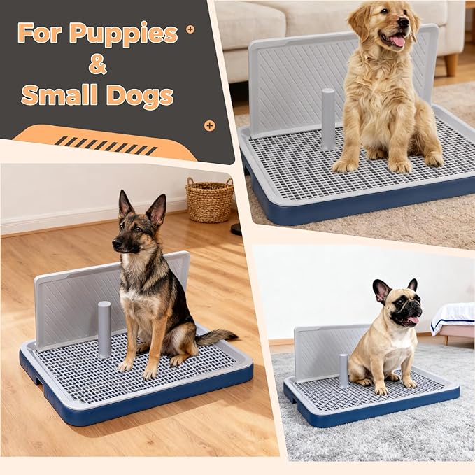 Indoor Dog Potty Tray with High Wall, 19.3 x 24.8 in Mesh Training Toilet for Puppy and Small Dogs, Deep Base Pee Pad Holder with Splash Guard, Non-Slip Bottom, Easy-Clean, House Training Use