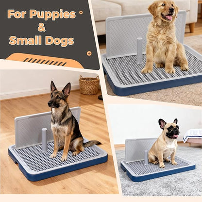 Indoor Dog Potty Tray with High Wall, 19.3 x 24.8 in Mesh Training Toilet for Puppy and Small Dogs, Deep Base Pee Pad Holder with Splash Guard, Non-Slip Bottom, Easy-Clean, House Training Use