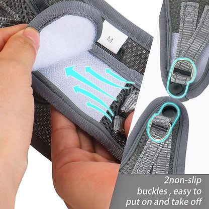 Dog Harness for Small Dogs and Leash Set, Honeycomb Grid, Reflective Lightweight Harness & Anti-Twist Pet Lead (Multi Color, Size: XS-S-M) (XS, Grey)