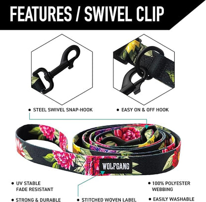 Wolfgang Heavy Duty Dog Leash, Pull-Tested to Over 800 lbs for Walking & Training, DarkFloral Print, Large
