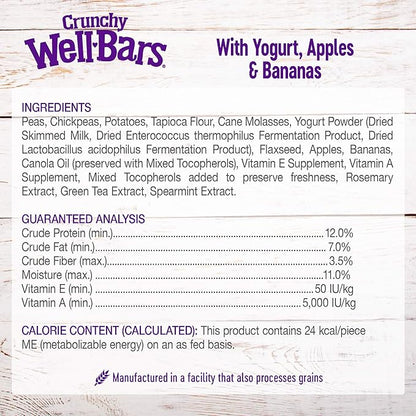 Wellness WellBars Dog Treats, Natural, Training Treat, Grain Free, Crunchy Yogurt, Apples & Banana (45 Ounce Bag)