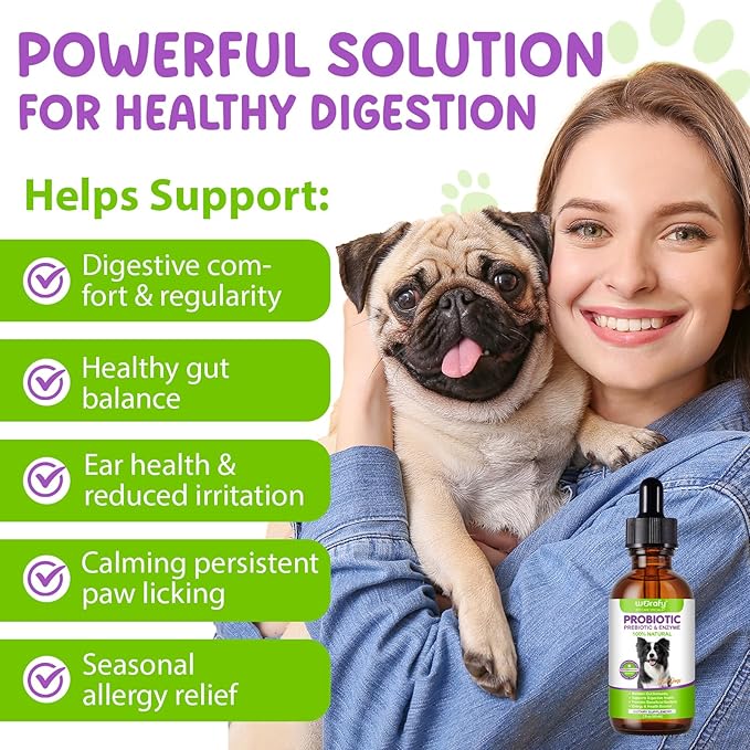 Dog Probiotic, Liquid Probiotics for Dogs, Prebiotic & Digestive Enzymes, Dogs Probiotics Supplement Help Digestive Health, Immune Support, Diarrhea Relief, Dog Herbal Supplements 60ml