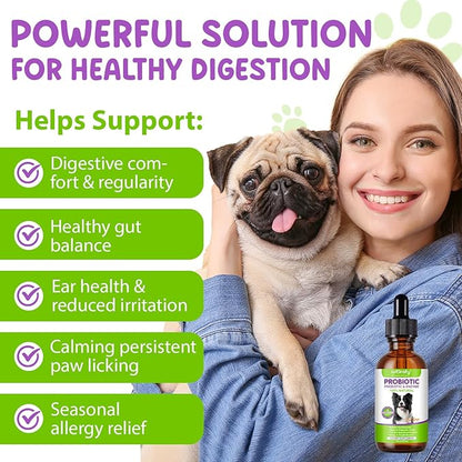 Dog Probiotic, Liquid Probiotics for Dogs, Prebiotic & Digestive Enzymes, Dogs Probiotics Supplement Help Digestive Health, Immune Support, Diarrhea Relief, Dog Herbal Supplements 60ml