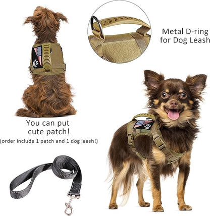 Tactical Dog Harness Tactical Puppy Vest with Rubber Handle K9 Military Adjustable Pet Vest Harness for Outdoor Training XS Dog Harness (Camouflage Harness with Leash)